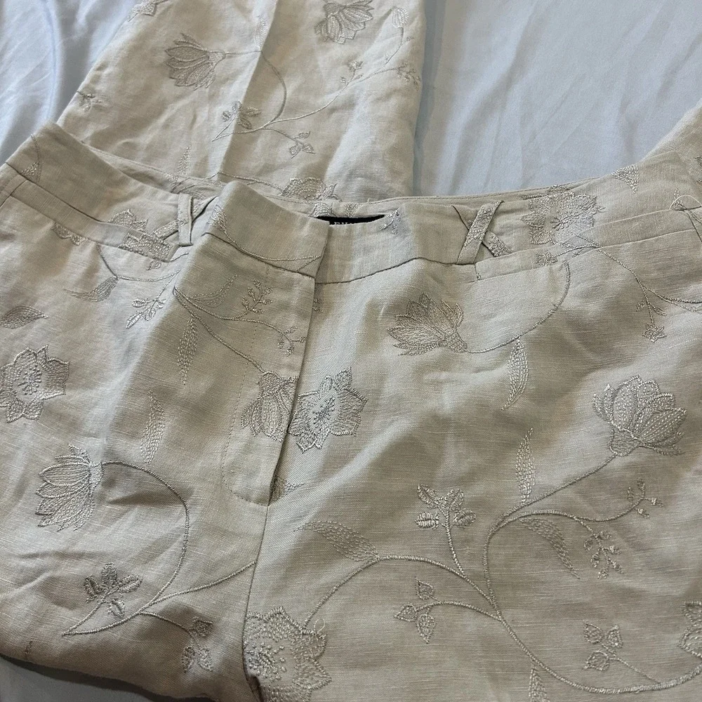 Larry Levine Linen Floral Embroidered Capris Pants Casual Summer Women's 16 - Picture 4 of 9